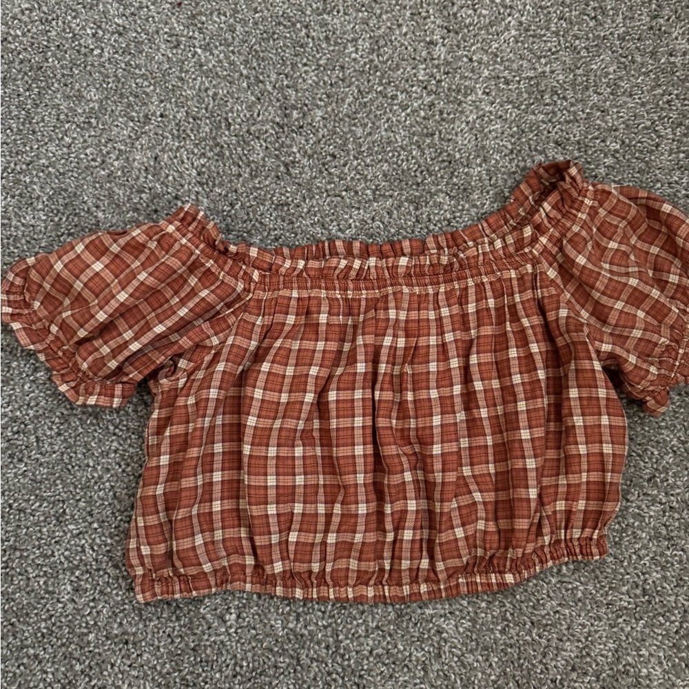 American Eagle Outfitters brown/orangeish Plaid Crop Top